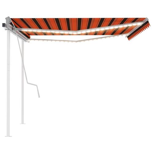Markise med LED-lys 4x3,5 m manuel betjening orange og brun