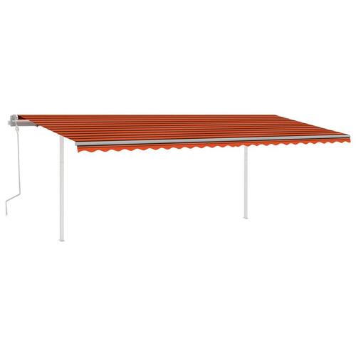 Markise m. LED-lys 6x3,5 m manuel betjening orange og brun