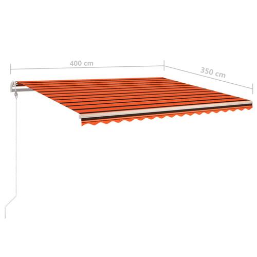 Markise m. stolper 4x3,5 m manuel betjening orange og brun