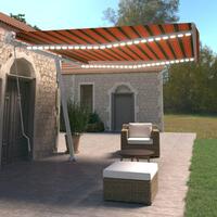 Markise m. LED-lys 400x350 cm manuel betjening orange og brun
