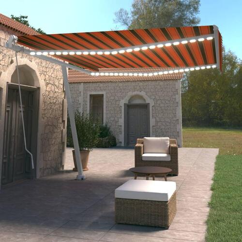 Markise m. LED-lys 400x350 cm manuel betjening orange og brun