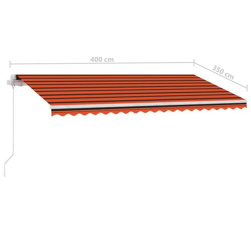Markise m. LED-lys 400x350 cm manuel betjening orange og brun