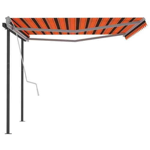 Markise med stolper 4x3,5 m manuel betjening orange og brun