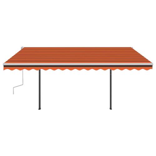 Markise med stolper 4x3,5 m manuel betjening orange og brun