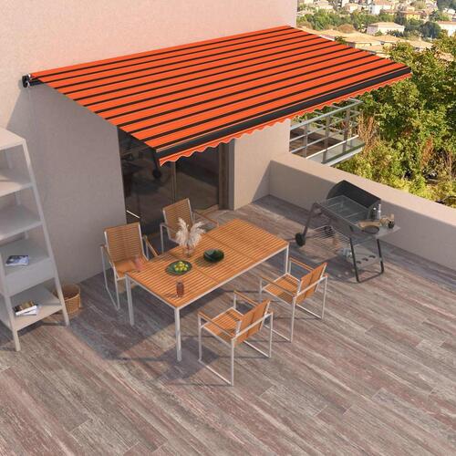 Markise 600x350 cm manuel betjening orange og brun