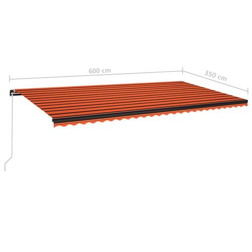 Markise 600x350 cm manuel betjening orange og brun