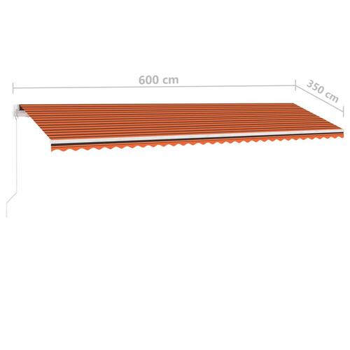 Markise m. LED-lys 600x350 cm manuel betjening orange og brun