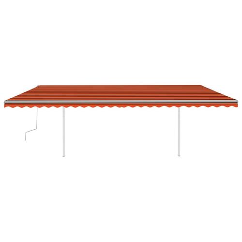 Markise m. LED-lys 6x3,5 m manuel betjening orange og brun