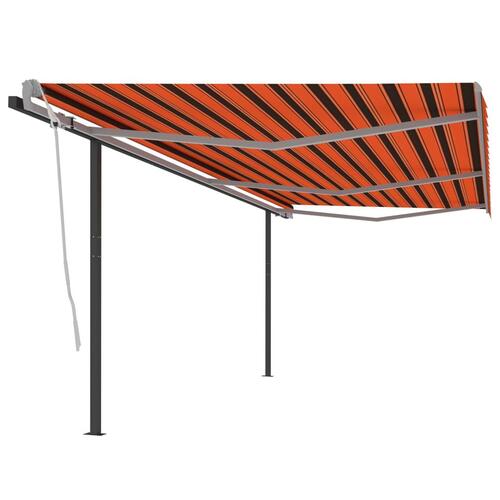 Markise med stolper 6x3,5 m manuel betjening orange og brun