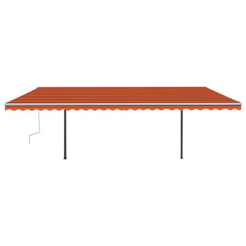 Markise med stolper 6x3,5 m manuel betjening orange og brun