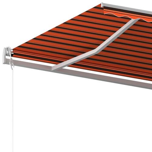 Markise med stolper 6x3,5 m manuel betjening orange og brun