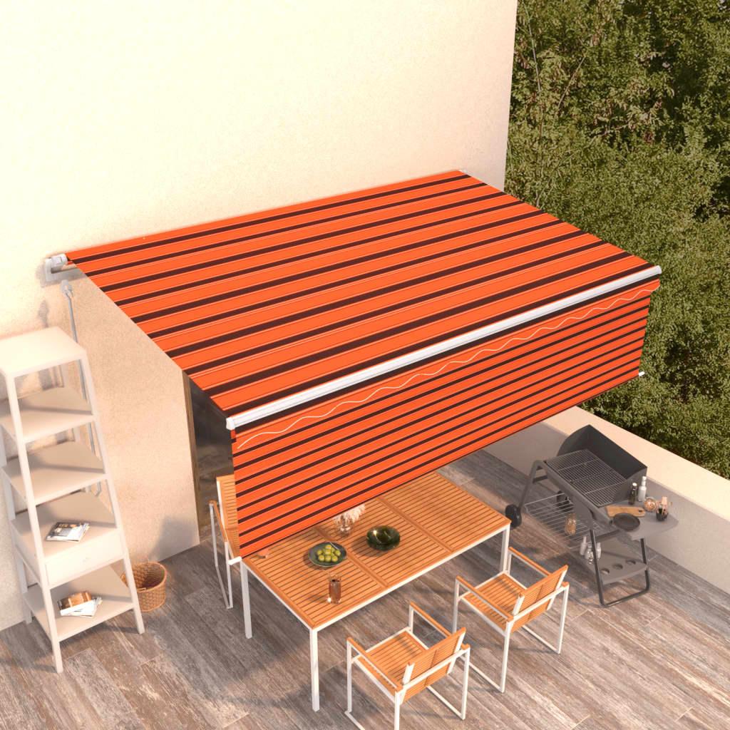 Markise m. gardin 5x3 m automatisk betjening orange og brun