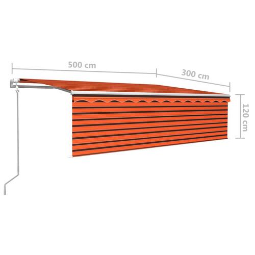 Markise m. gardin 5x3 m automatisk betjening orange og brun