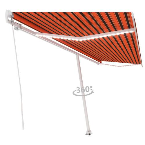 Markise m. LED-lys 500x300 cm manuel betjening orange og brun