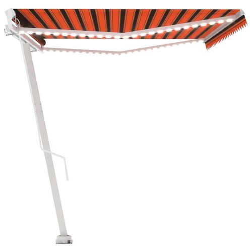Markise m. LED-lys 500x300 cm manuel betjening orange og brun