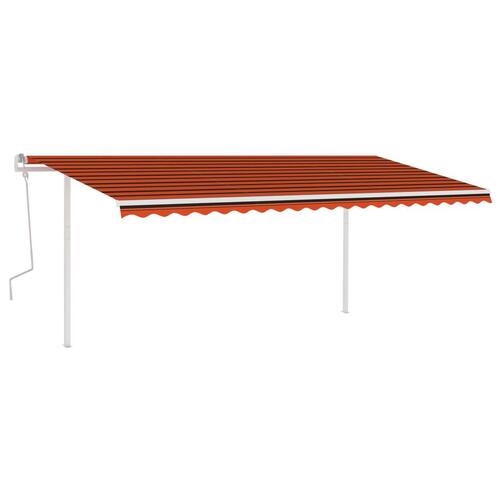 Markise m. LED-lys 5x3 m manuel betjening orange og brun