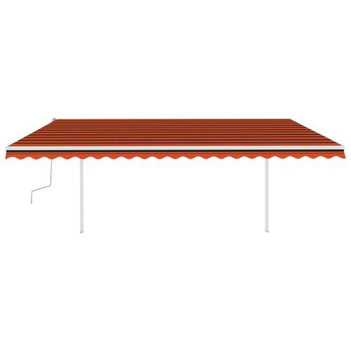 Markise m. LED-lys 5x3 m manuel betjening orange og brun