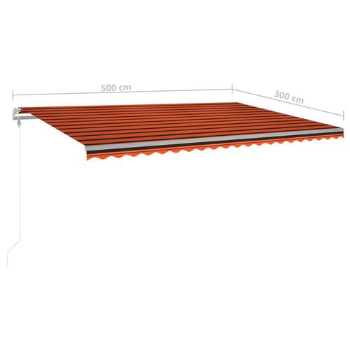 Markise m. LED-lys 5x3 m manuel betjening orange og brun