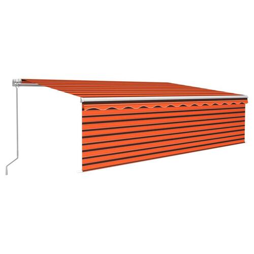 Markise m. gardin + LED 5x3 m manuel betjening orange og brun
