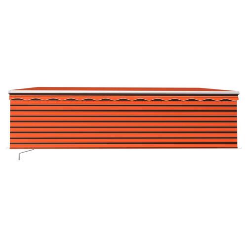 Markise m. gardin + LED 5x3 m manuel betjening orange og brun