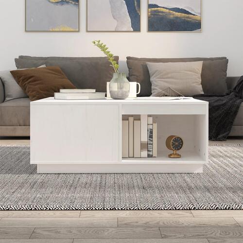 Sofabord 100x101x40,5 cm massivt fyrretræ hvid