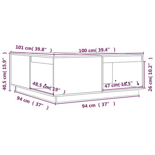 Sofabord 100x101x40,5 cm massivt fyrretræ hvid