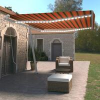 Markise m. LED-lys 450x350 cm manuel betjening orange og brun