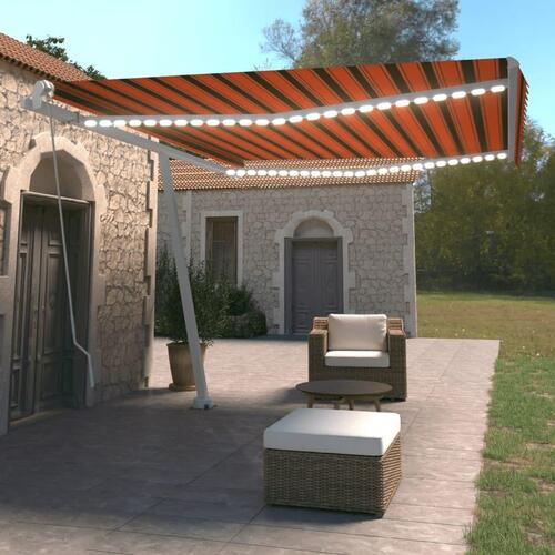 Markise m. LED-lys 450x350 cm manuel betjening orange og brun