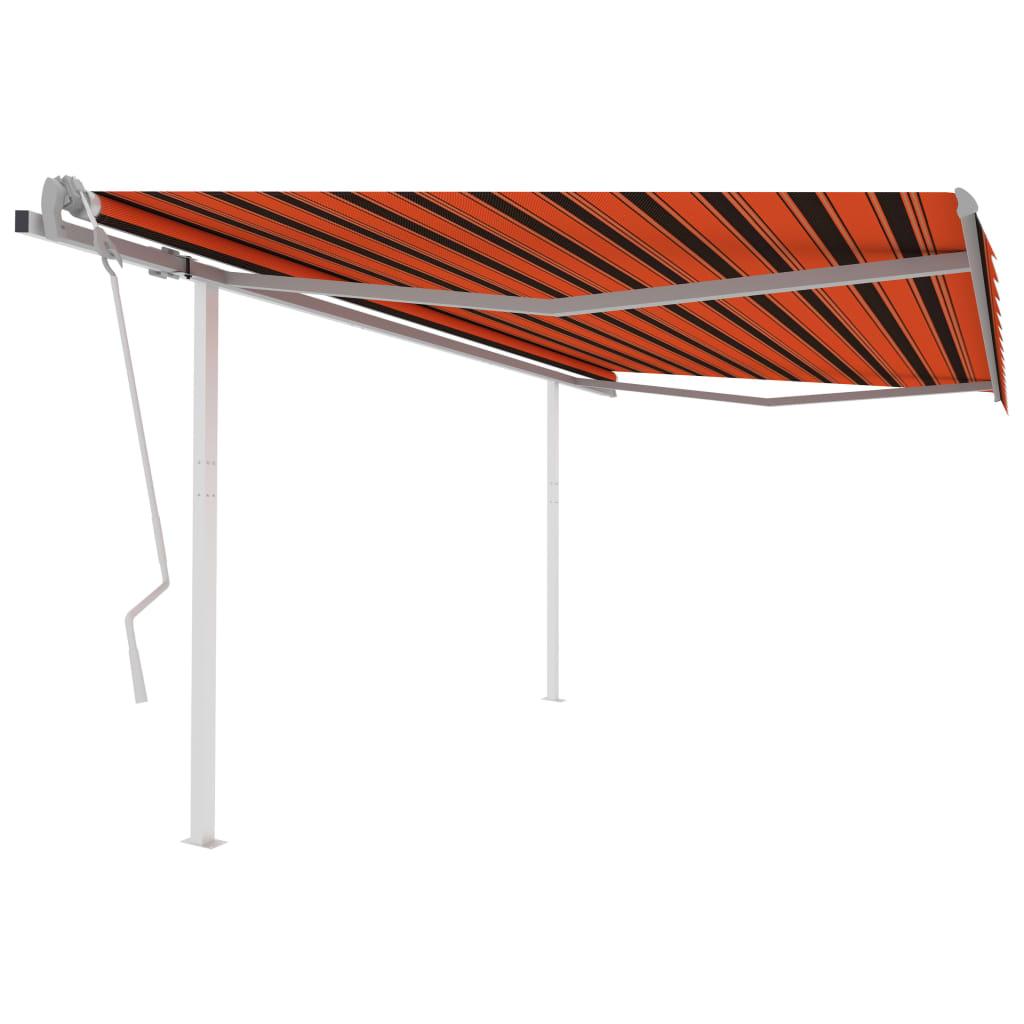 Markise m. stolper 4,5x3,5 m manuel betjening orange og brun