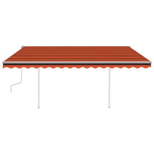 Markise m. stolper 4,5x3,5 m manuel betjening orange og brun