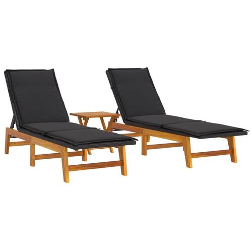 Loungesæt til haven 3 dele polyrattan og massivt akacietræ