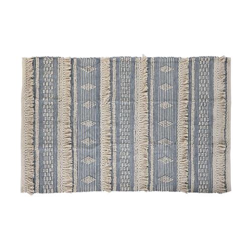 Tæppe 180 x 120 x 2 cm Blå Bomuld Hvid Boho