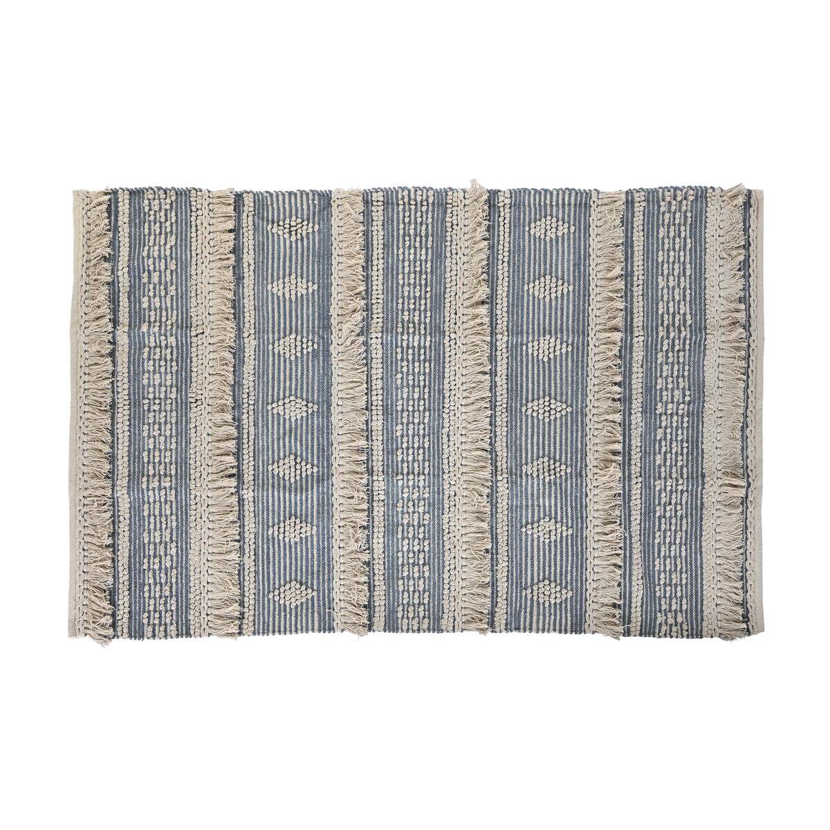 Tæppe 180 x 120 x 2 cm Blå Bomuld Hvid Boho
