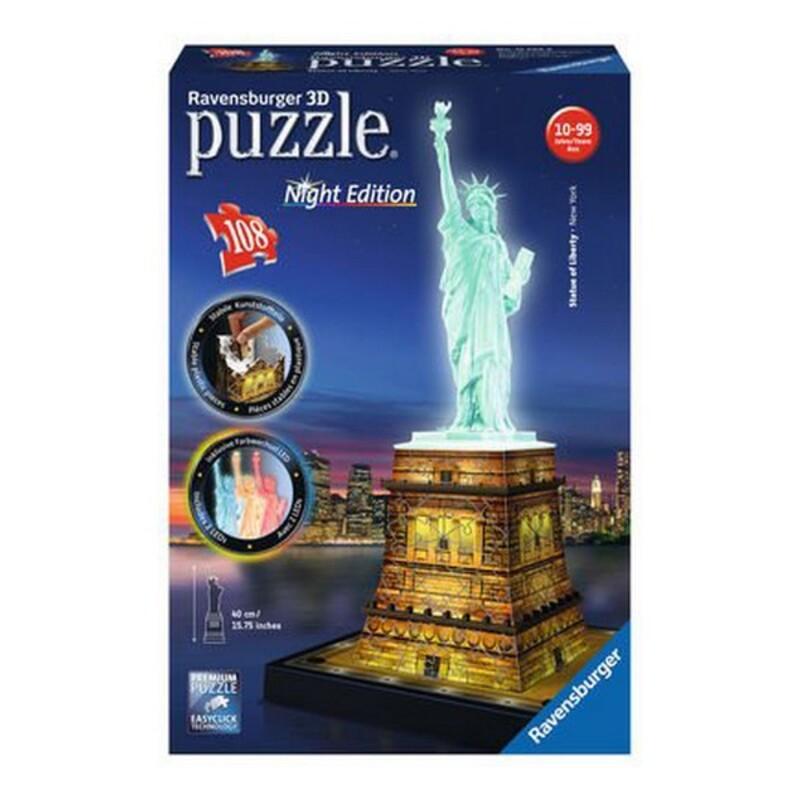 Ravensburger 3D puslespil Night Edition - Frihedsgudinden (108 brikker)