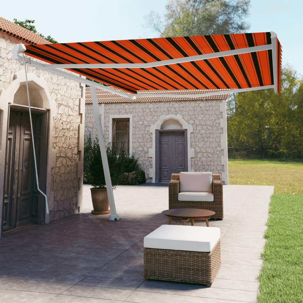 Fritstående markise 500x350 cm manuel betjening orange/brun