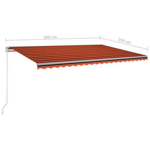Markise m. LED-lys 500x350 cm manuel betjening orange og brun