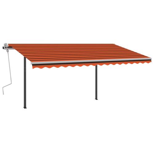 Markise med stolper 4,5x3,5 m manuel betjening orange og brun