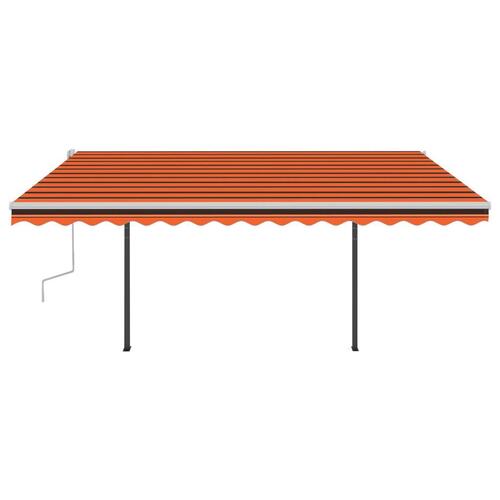 Markise med stolper 4,5x3,5 m manuel betjening orange og brun