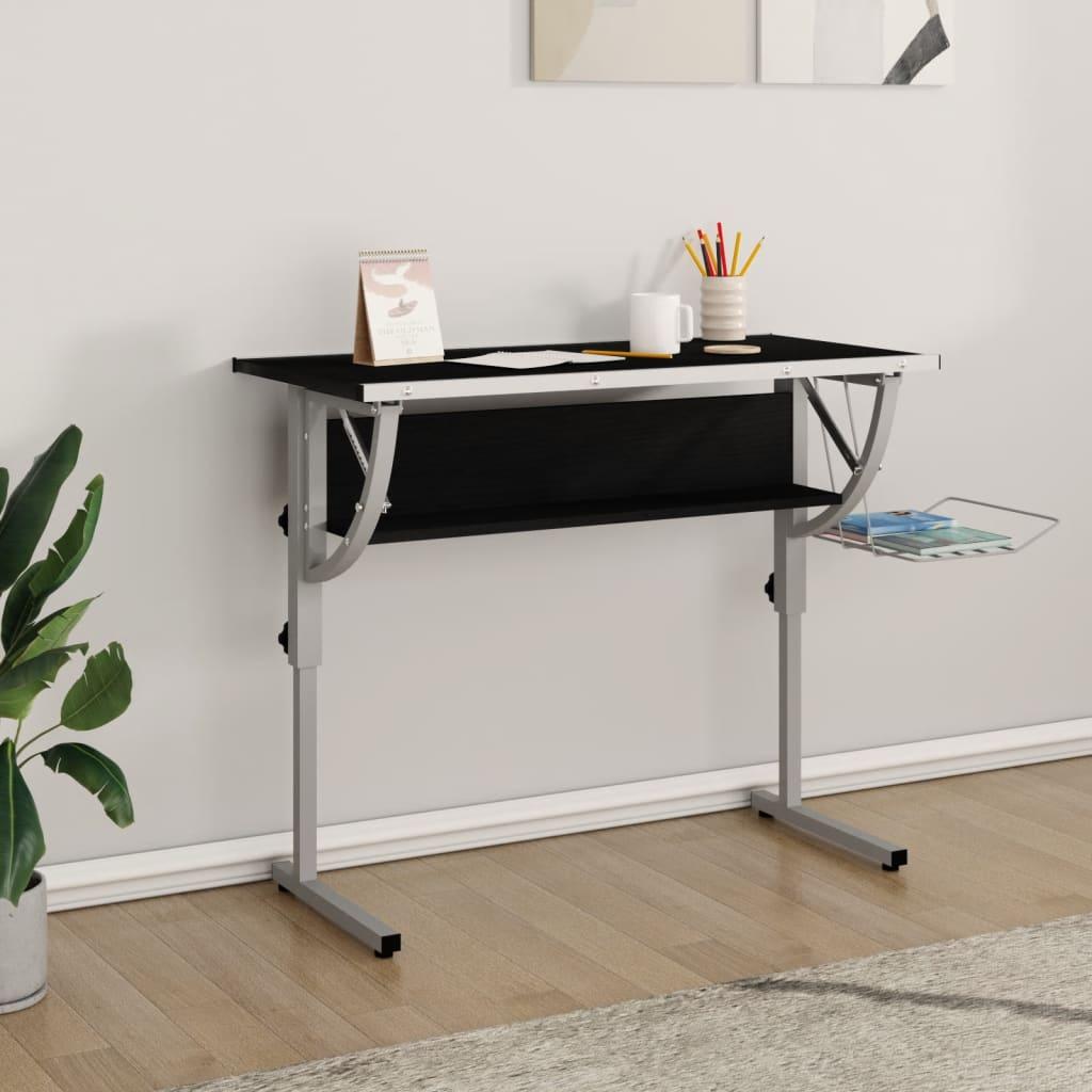 Skrivebord 110x53x(58-87) cm konstrueret træ og stål sort grå
