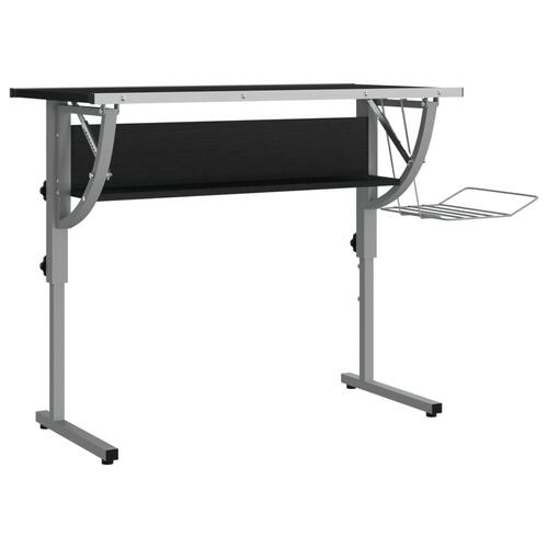 Skrivebord 110x53x(58-87) cm konstrueret træ og stål sort grå