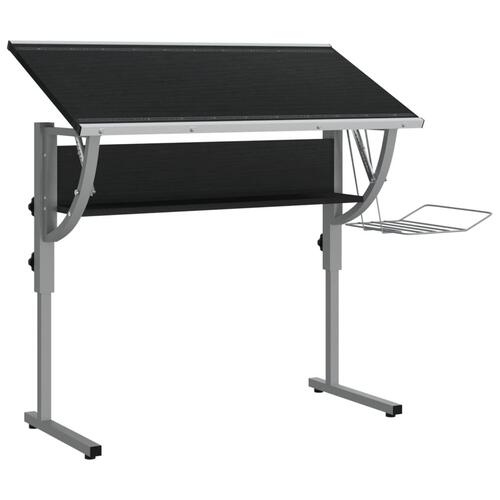 Skrivebord 110x53x(58-87) cm konstrueret træ og stål sort grå