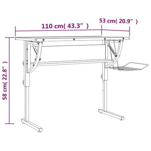 Skrivebord 110x53x(58-87) cm konstrueret træ og stål sort grå