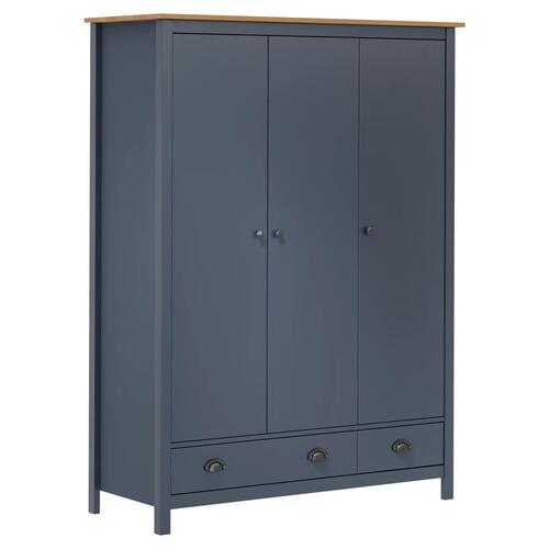 Klædeskab med 3 låger Hill 127x50x170 cm massivt fyrretræ grå