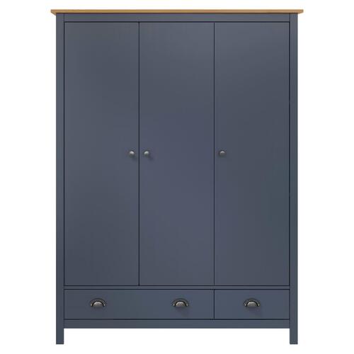 Klædeskab med 3 låger Hill 127x50x170 cm massivt fyrretræ grå