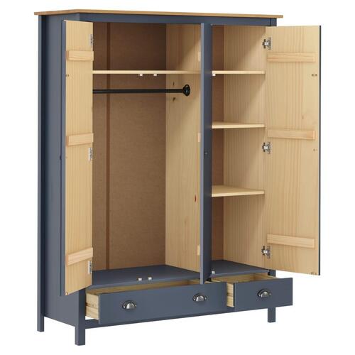 Klædeskab med 3 låger Hill 127x50x170 cm massivt fyrretræ grå