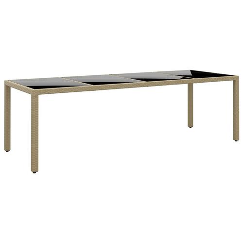 Havebord med glasplade polyrattan beige