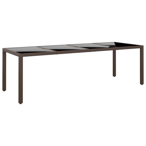 Havebord med glasplade polyrattan brun