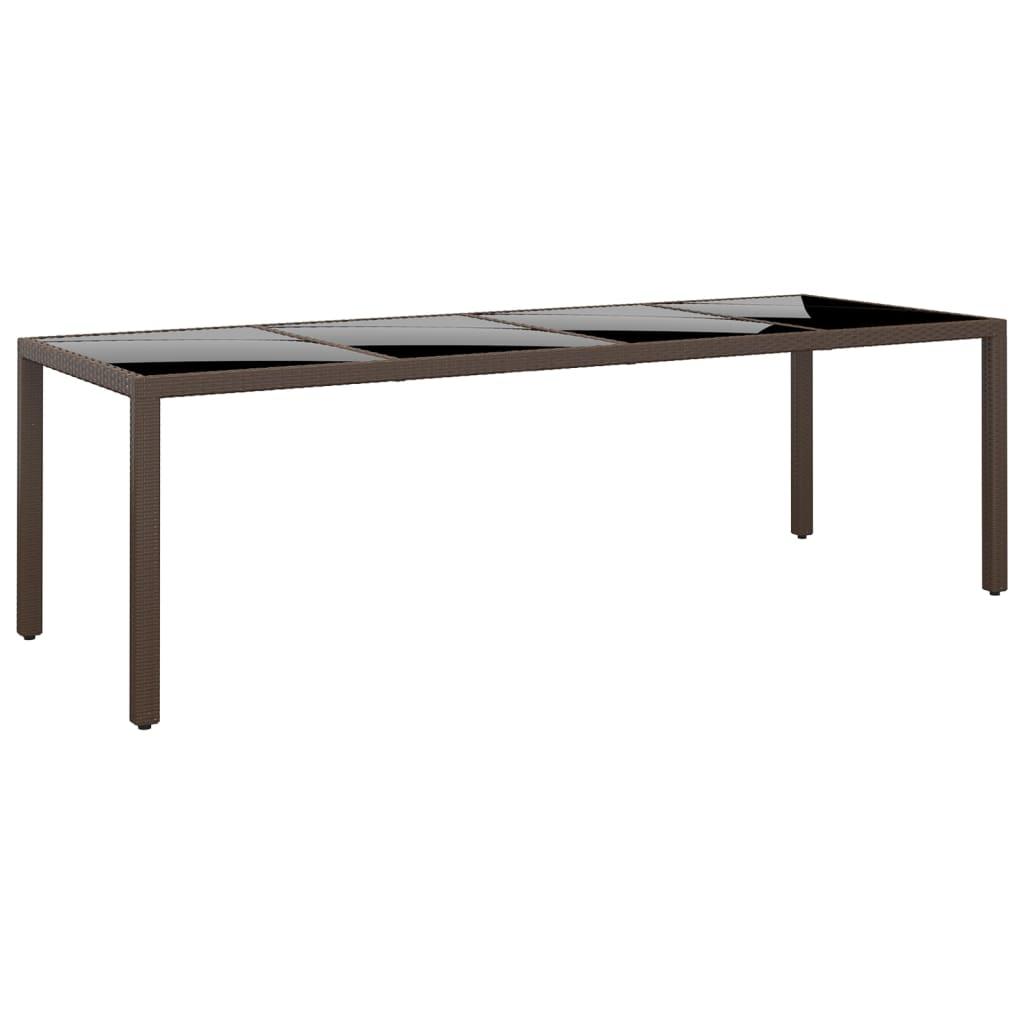 Havebord med glasplade polyrattan brun