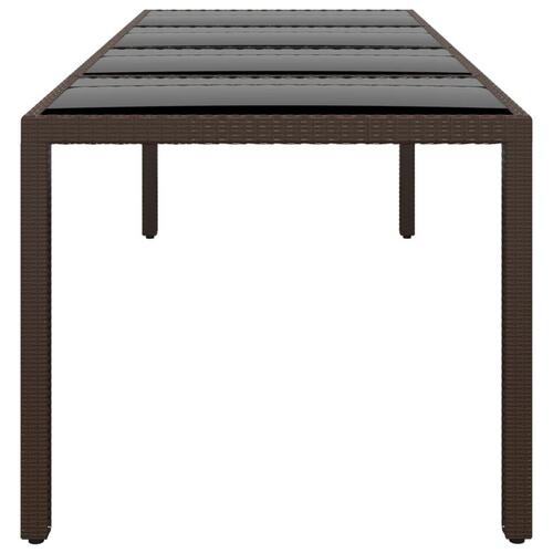 Havebord med glasplade polyrattan brun