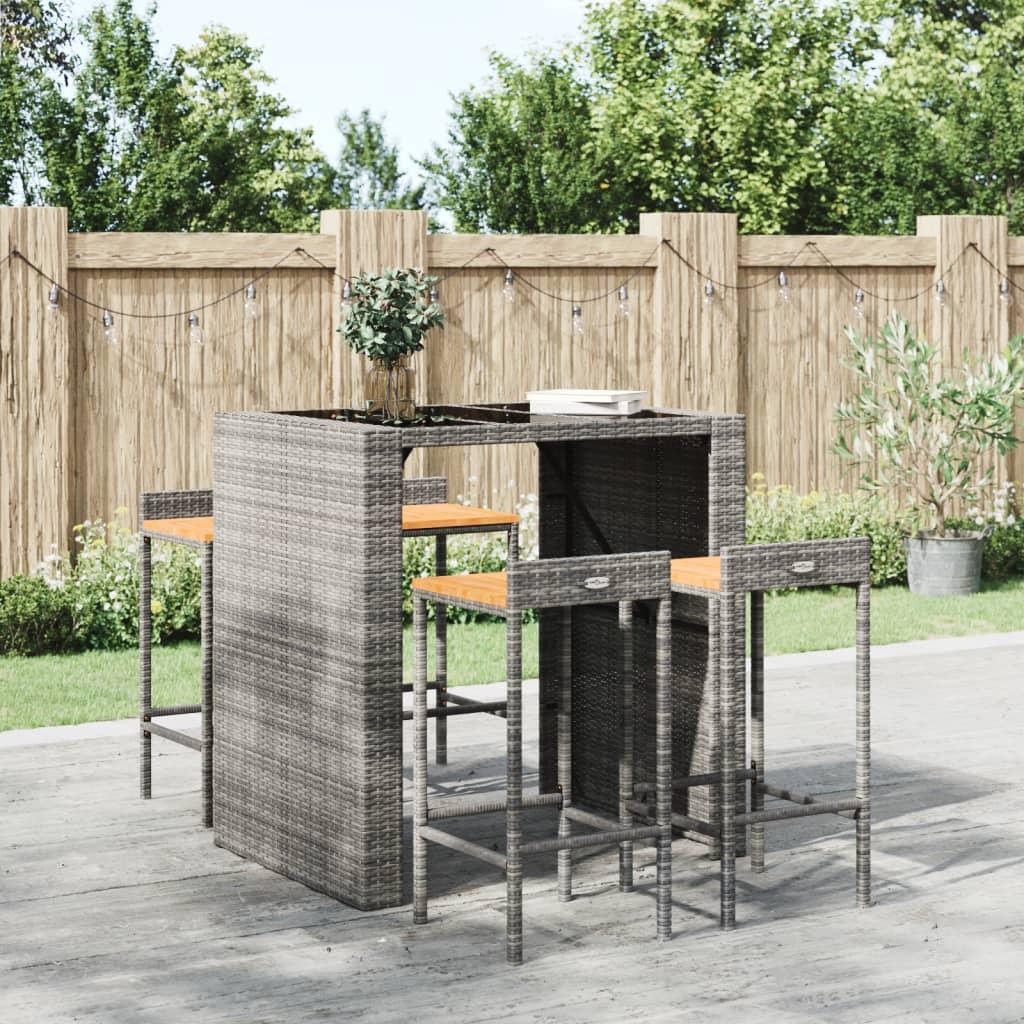 Barstole 4 stk. polyrattan og massivt akacietræ grå